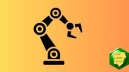 Graphic of a robotic arm with a clamp-like hand on the end