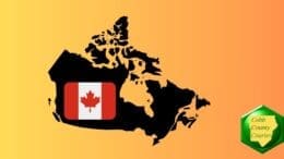 Map of Canada with Canadian flag superimposed on it