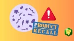 An alert including graphics of viruses and bacteria, an alert triangle, and the words "Product recall"