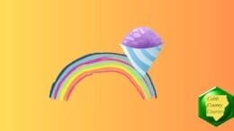 a chalk-drawn rainbow and a snow cone
