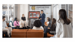 Student marketer doing presentation