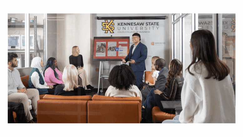 Student marketer doing presentation