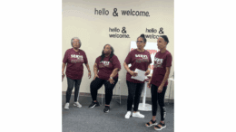 Four women in matching "service" t-shirts get ready for Mosaic Church's week of service