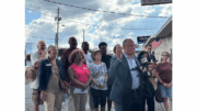 Rep. David Wilkerson speaking in front of members of Cobb legislative delegation and community members at press conference on school district's public comment policies