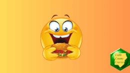 A happy-face eating a burger