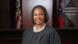 Cobb Superior Court Judge Kellie Hill, in a courtroom wearing judicial robe