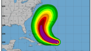 Map of Hurricane Erin, east of the U.S. and near Puerto Rico