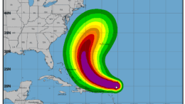 Map of Hurricane Erin, east of the U.S. and near Puerto Rico