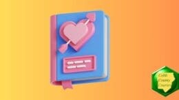 Drawing of a book with a heart and Cupid's arrow