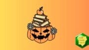 Sinister looking jack-o-lantern with books