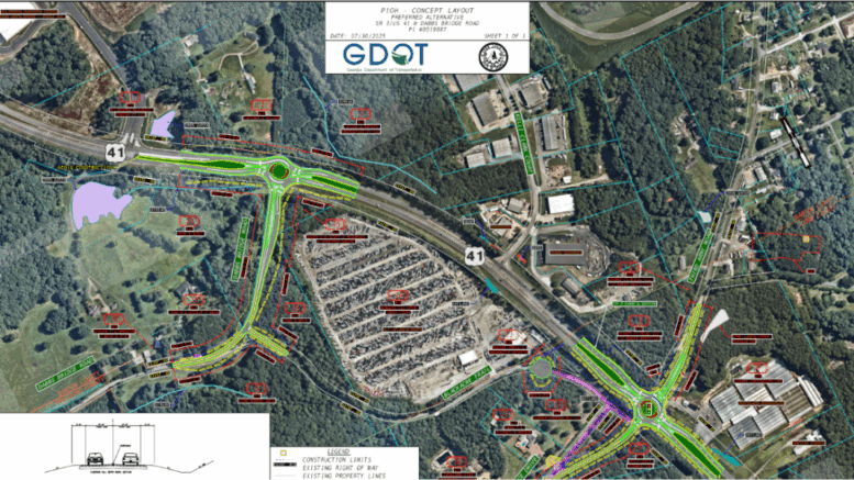 Map of proposed roundabouts on Cobb Parkway