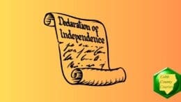 A line drawing of the Declaration of Independence with only the title distinct