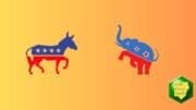 Drawings of Democratic Donkey and Republican Elephant