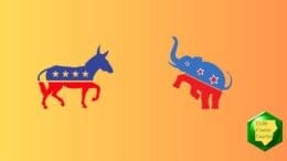 Drawings of Democratic Donkey and Republican Elephant