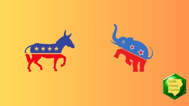 Drawings of Democratic Donkey and Republican Elephant
