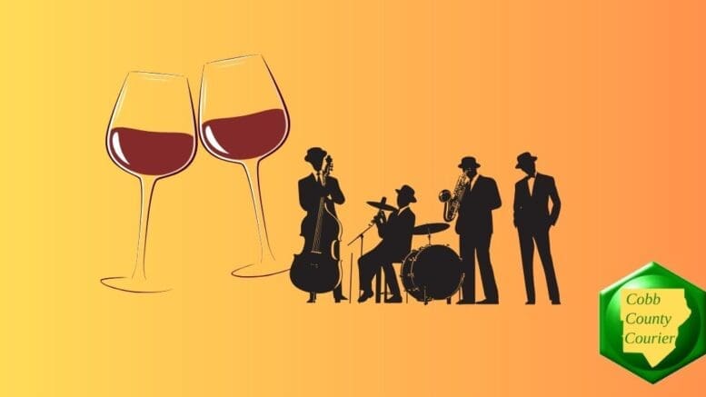 wine glasses alongside a jazz combo