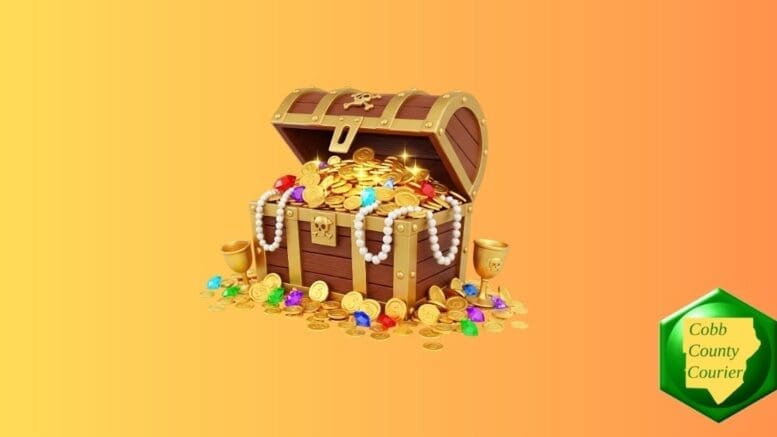 Pirate chest of gold and other treasures