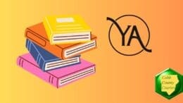 A stack of books alongside a logo that states "YA" for young adult fiction
