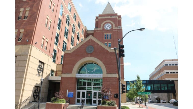 Cobb County Superior Court, a brick building with a steepled clock tower