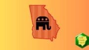 An outline of the state of Georgia with a drawing of the GOP Elephant in the middle