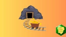 Drawing of an entrance to a gold mine with a track and a cart full of ore
