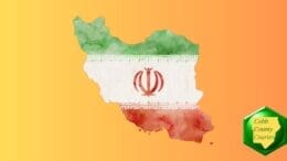 Outline of the map of Iran with an Irani flag superimposed on it