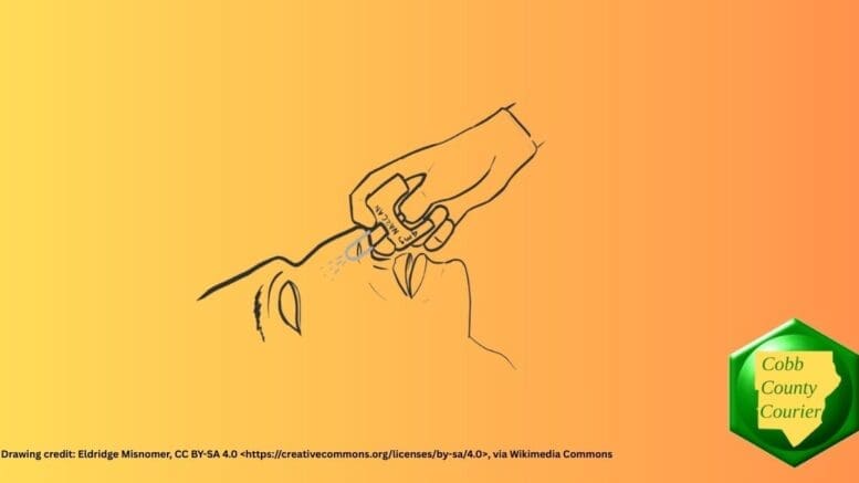 A drawing of Narcan inhaler used on the patient's nostril