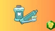 Drawing of mouthwash, toothpaste and toothbrush