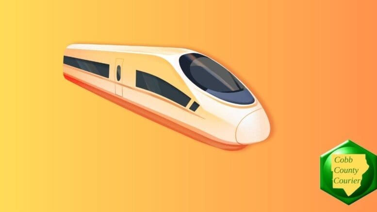 A drawing of the first two cars in a high-speed rail train