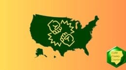 A drawing of a U.S. map overlaid with two clashing fists