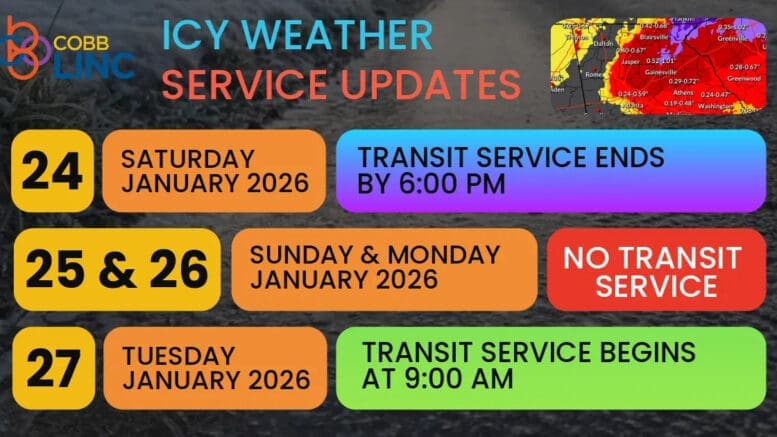 A schedule of CobbLinc's weekend weather closing reflecting what's written in the article