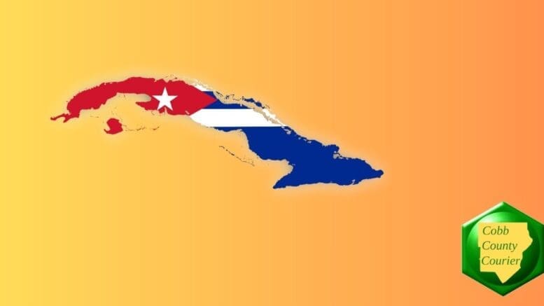Map of Cuba in Cuban flag colors