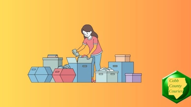 woman organizing things into boxes