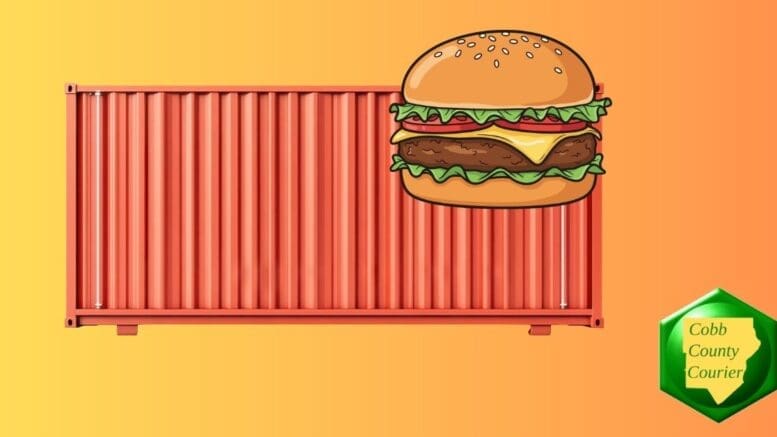 a freight container and a hamburger
