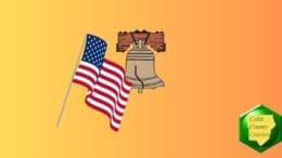 Drawing of an American flag alongside the Libarty Bell