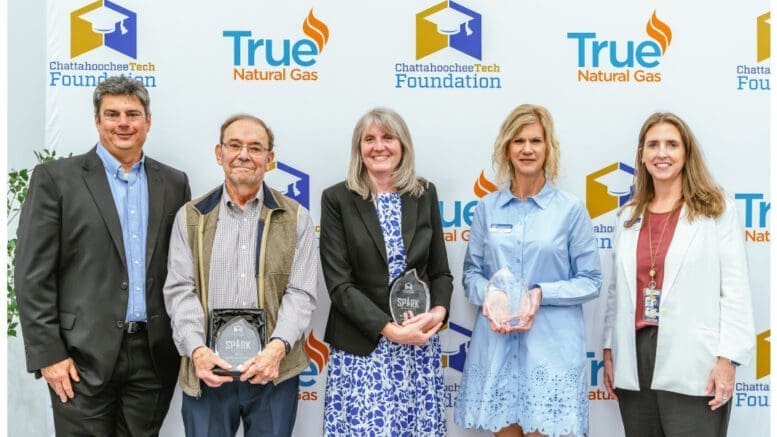 Pictured are (l to r) Michael Moseley, Director of Commercial Sales for the event’s sponsor, True Natural Gas; Alan Allison, 2026 Benefactor of the Year; Darlene Hettinger, 2026 Alumni of the Year; Cassy Ferrell, Senior Vice President of Commercial Services Growth & Innovation for the 2026 Industry Partner of the Year, Georgia’s Own Credit Union; and Heather Pence, President of Chattahoochee Technical College