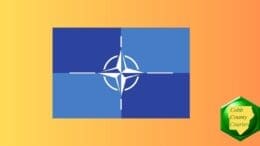 The blue NATO flag with a four-point star in the middle
