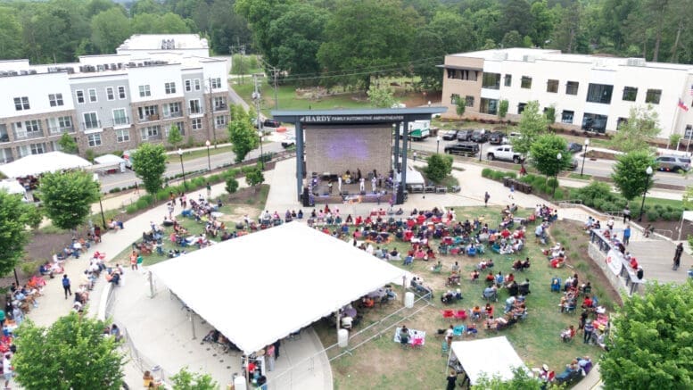 Photo of Powder Springs Seafood Festival from 2025 looking down over the crowd at the amphitheatre