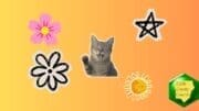 An assortment of cheerful stickers, including a cat and stars