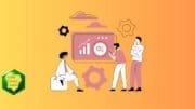 A drawing of a group of entrepreneurs viewing a board of graphs and charts