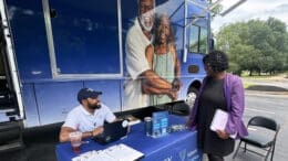 PHOTO: Roy C. Barnes, Project Coordinator, Mobile Prostate Screening Program, Winship Cancer Institute and Jo Lahmon, South Region Manager, Cobb County Public Library