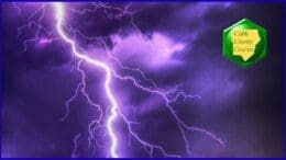 Photo of a thunderstorm with a large bolt of lightning