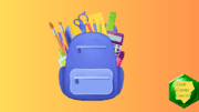 Drawing of a backpack with school supplies